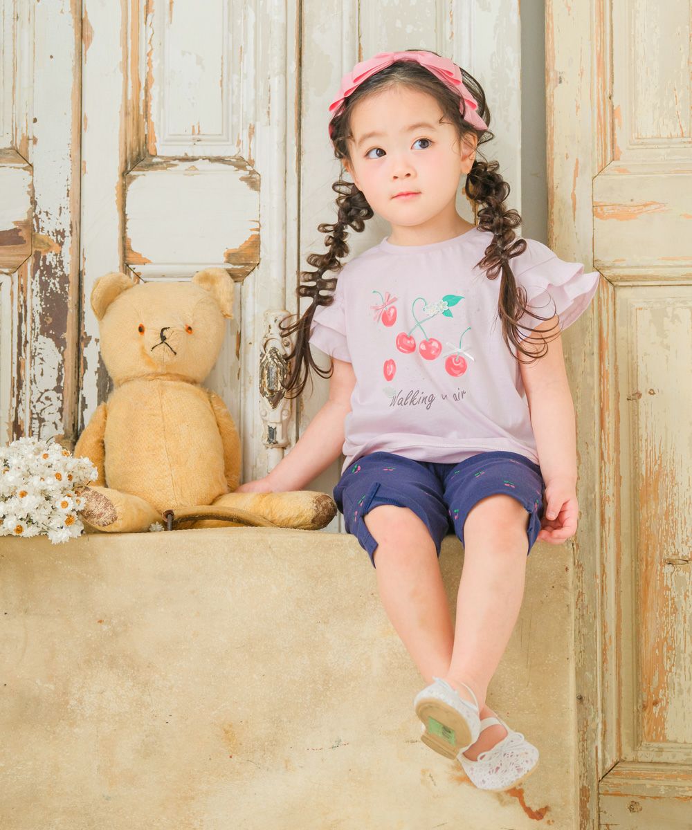 ベビー服 女の子 子ども服 こども キッズ 赤ちゃん 小学生 綿100％ コットン さくらんぼ チェリー プリント フリル ピンク(02) モデル画像2