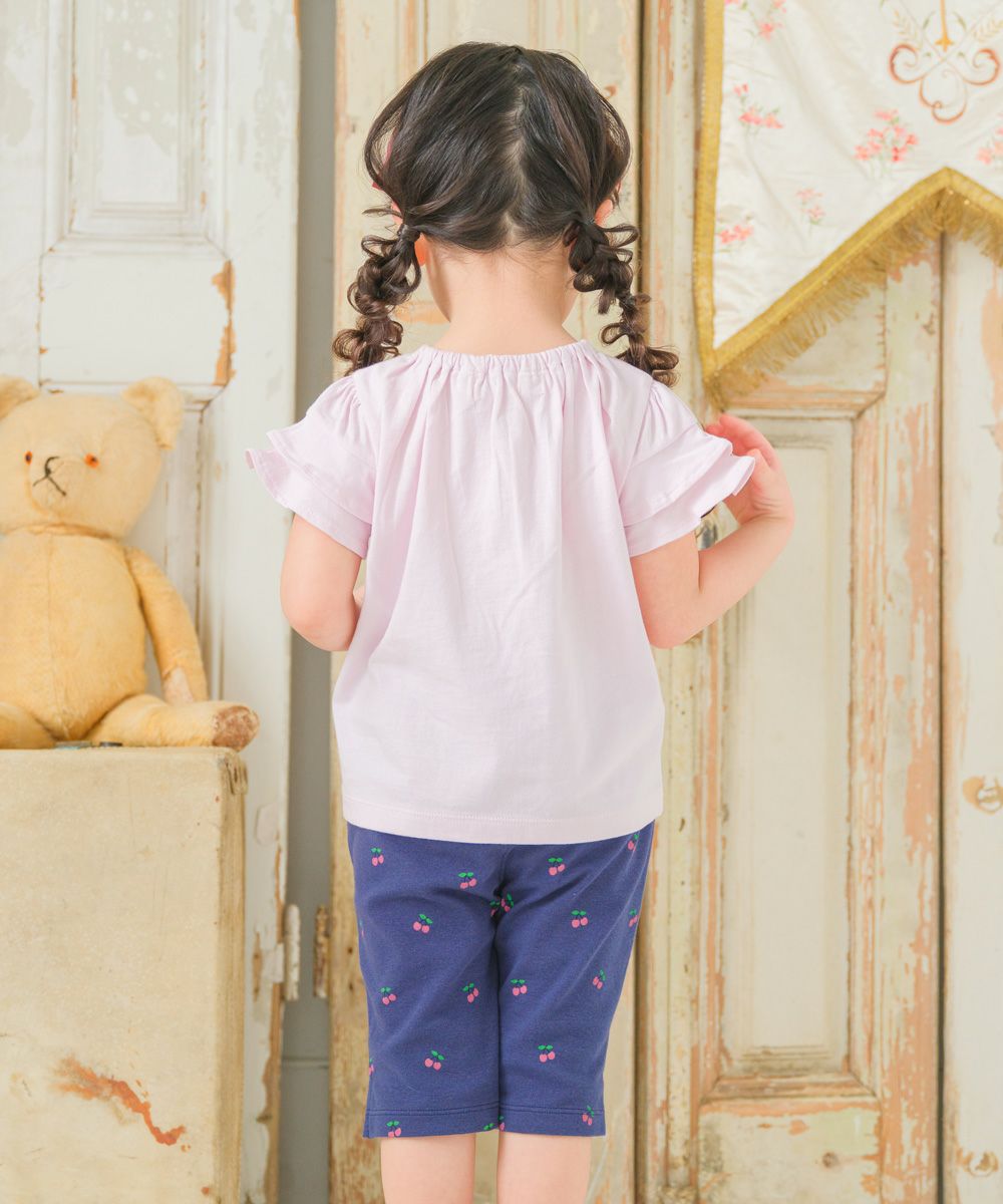 ベビー服 女の子 子ども服 こども キッズ 赤ちゃん 小学生 綿100％ コットン さくらんぼ チェリー プリント フリル ピンク(02) モデル画像4