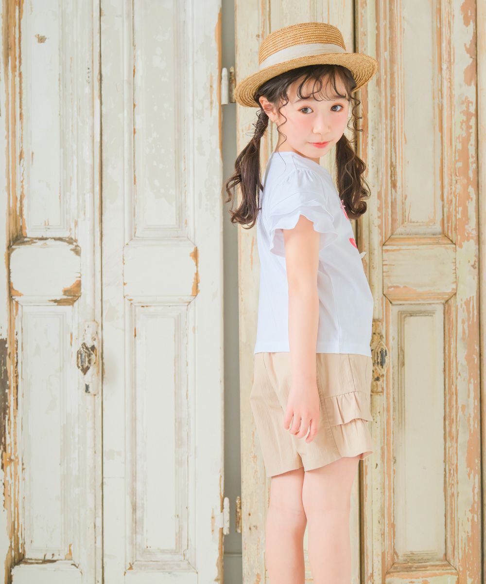 ベビー服 女の子 子ども服 こども キッズ 赤ちゃん 小学生 綿100％ コットン さくらんぼ チェリー プリント フリル オフホワイト(11) モデル画像全身