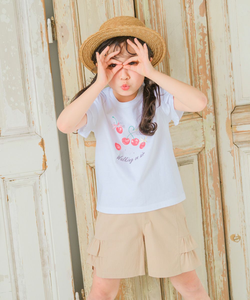 ベビー服 女の子 子ども服 こども キッズ 赤ちゃん 小学生 綿100％ コットン さくらんぼ チェリー プリント フリル オフホワイト(11) モデル画像2