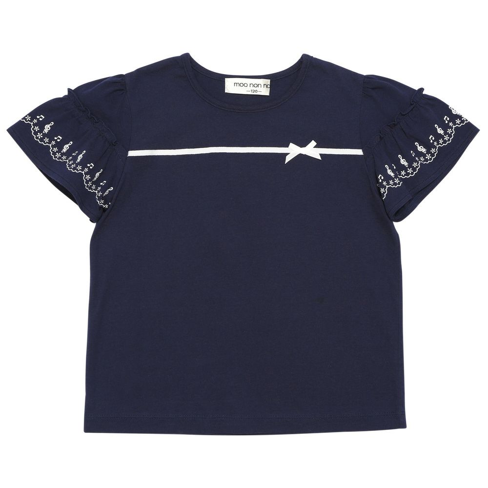 子供服 女の子 綿100％ 音符 リボン フリル ネイビー(06) 正面