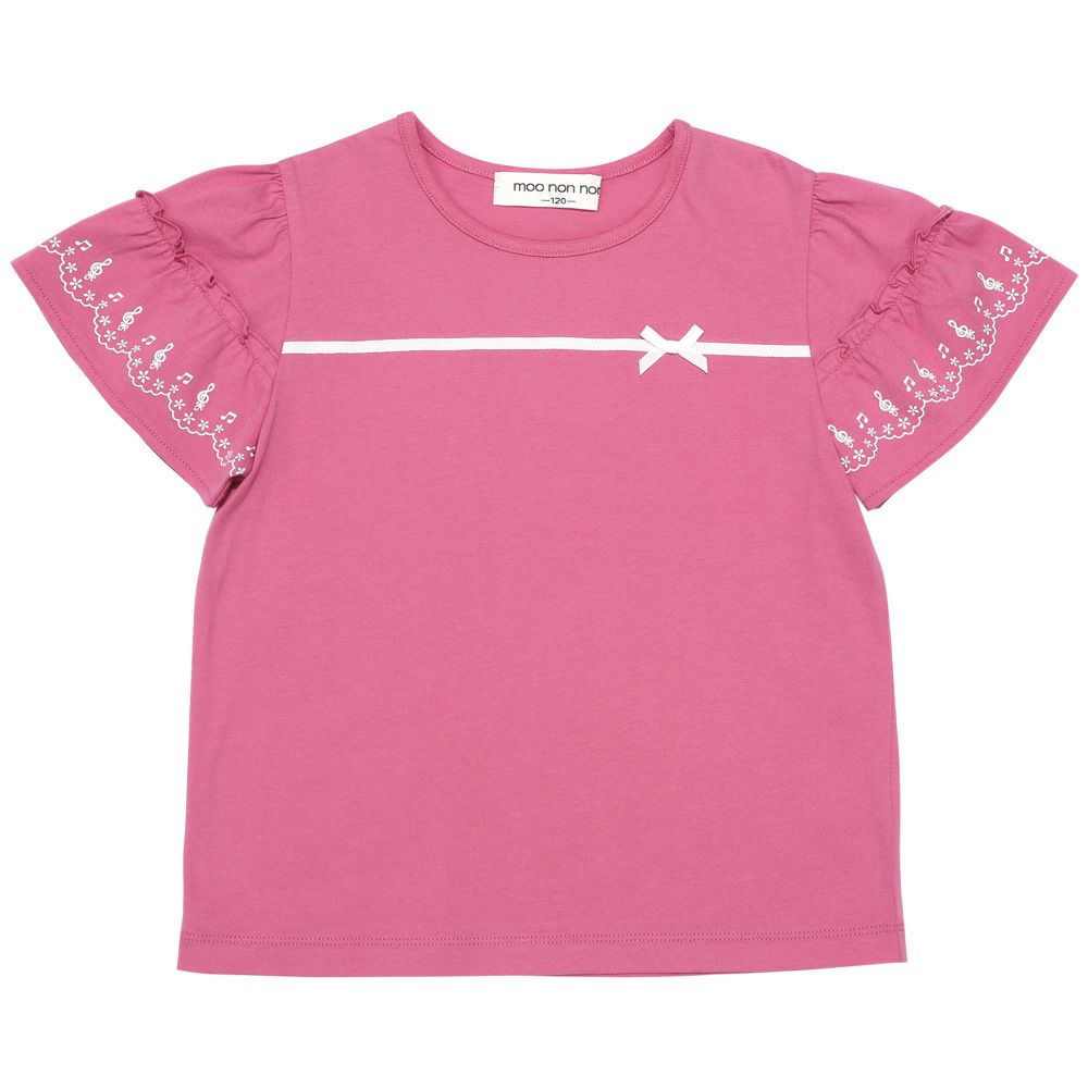 子供服 女の子 綿100％ 音符 リボン フリル ピンク(02) 正面