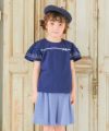 子供服 女の子 ストライプ柄 ボタン ウエストゴム 音符 刺繍 キュロットパンツ ブルー(61) モデル画像1