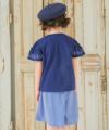 子供服 女の子 ストライプ柄 ボタン ウエストゴム 音符 刺繍 キュロットパンツ ブルー(61) モデル画像2