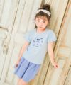 子供服 女の子 ストライプ柄 ボタン ウエストゴム 音符 刺繍 キュロットパンツ ブルー(61) モデル画像4
