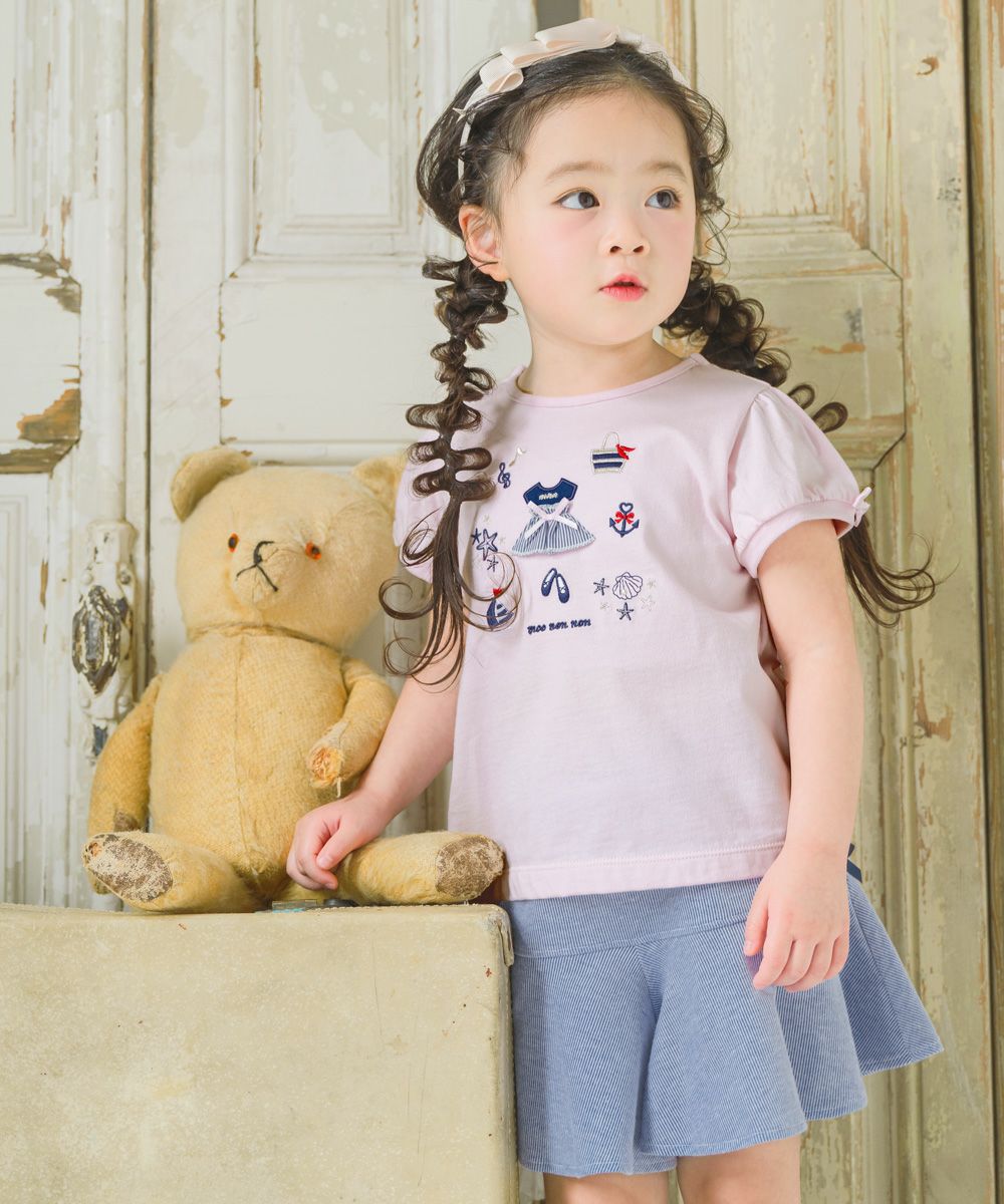 ベビー服 女の子 ストライプ柄 リボン付 キュロットパンツ ブルー(61) モデル画像3