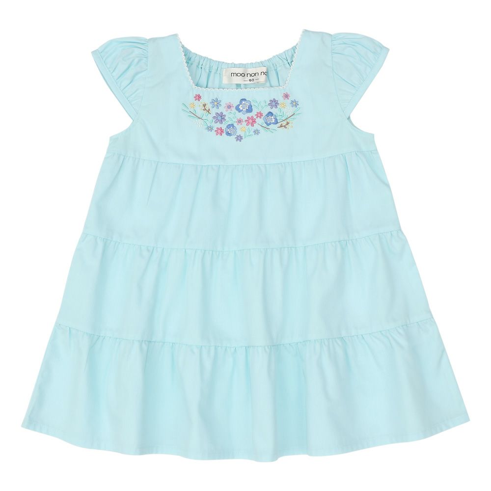 ベビー服 女の子 お花 刺繍  Aライン ワンピース グリーン(08) 正面