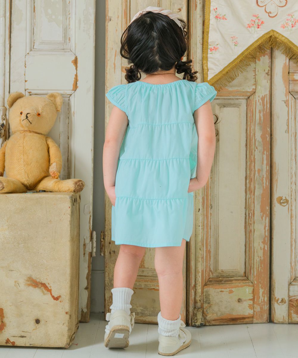 ベビー服 女の子 お花 刺繍  Aライン ワンピース グリーン(08) モデル画像2