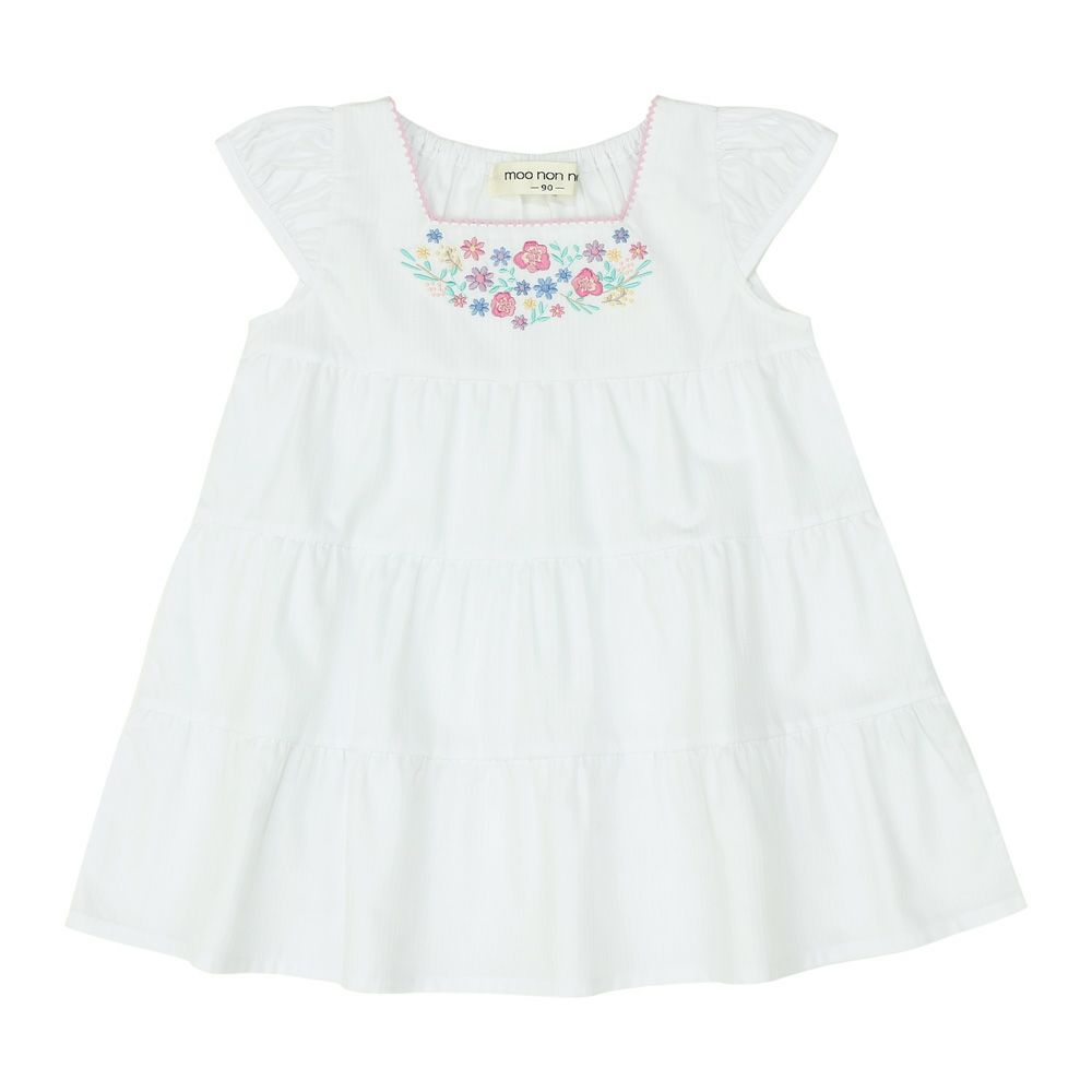 ベビー服 女の子 お花 刺繍  Aライン ワンピース オフホワイト(11) 正面