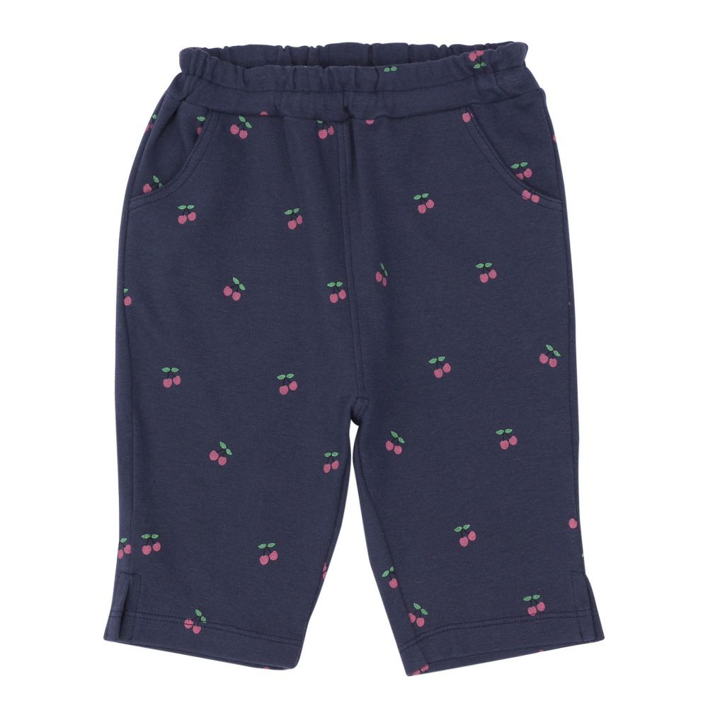 ベビー服 女の子 綿 さくらんぼ柄 プリント パンツ ネイビー(06) 正面