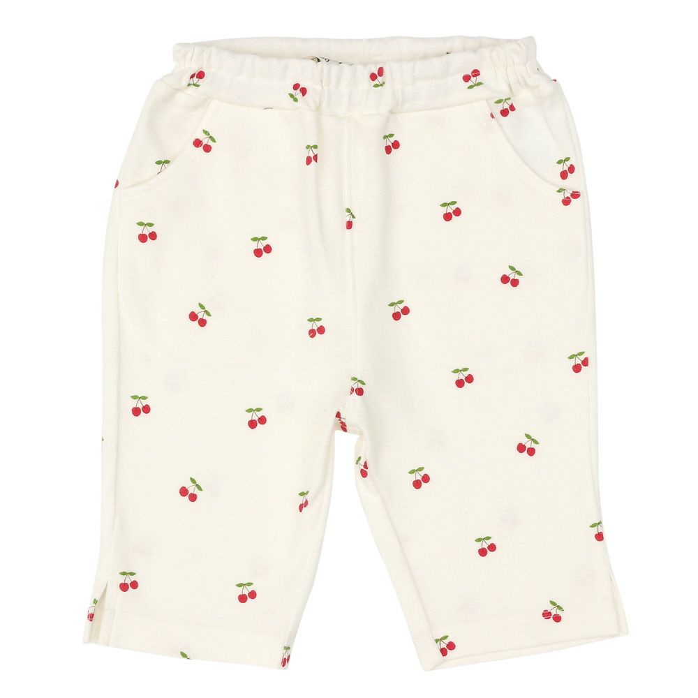 ベビー服 女の子 綿 さくらんぼ柄 プリント パンツ オフホワイト(11) 正面