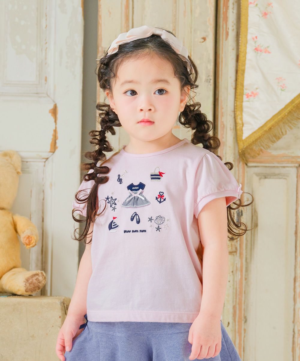 ベビー服 女の子 綿100％ マリン 貝殻 Tシャツ ピンク(02) モデル画像アップ