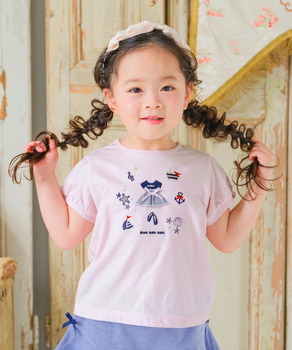 ベビー服 女の子 綿100％ マリン 貝殻 Tシャツ ピンク(02) モデル画像1