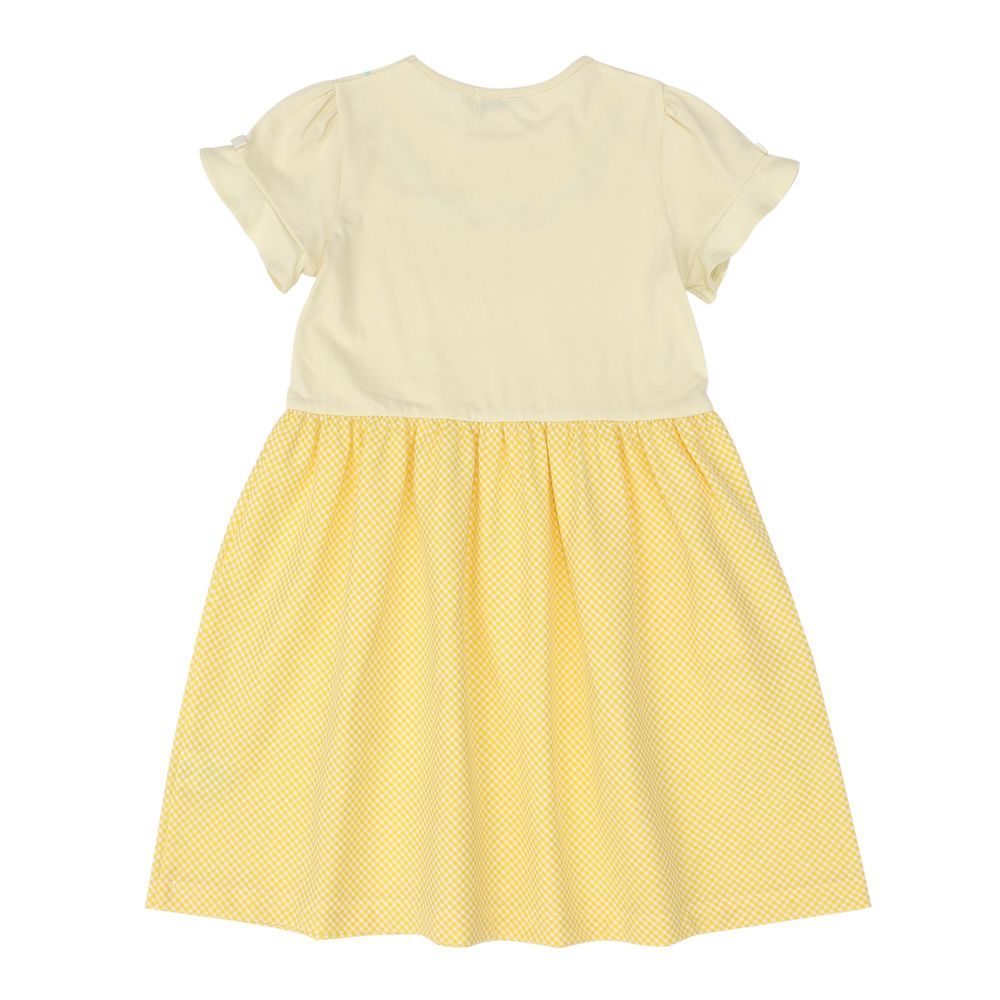 ベビー服 女の子 さくらんぼ柄 リボン付き ギンガムチェック  ドッキングワンピース イエロー(04) 背面