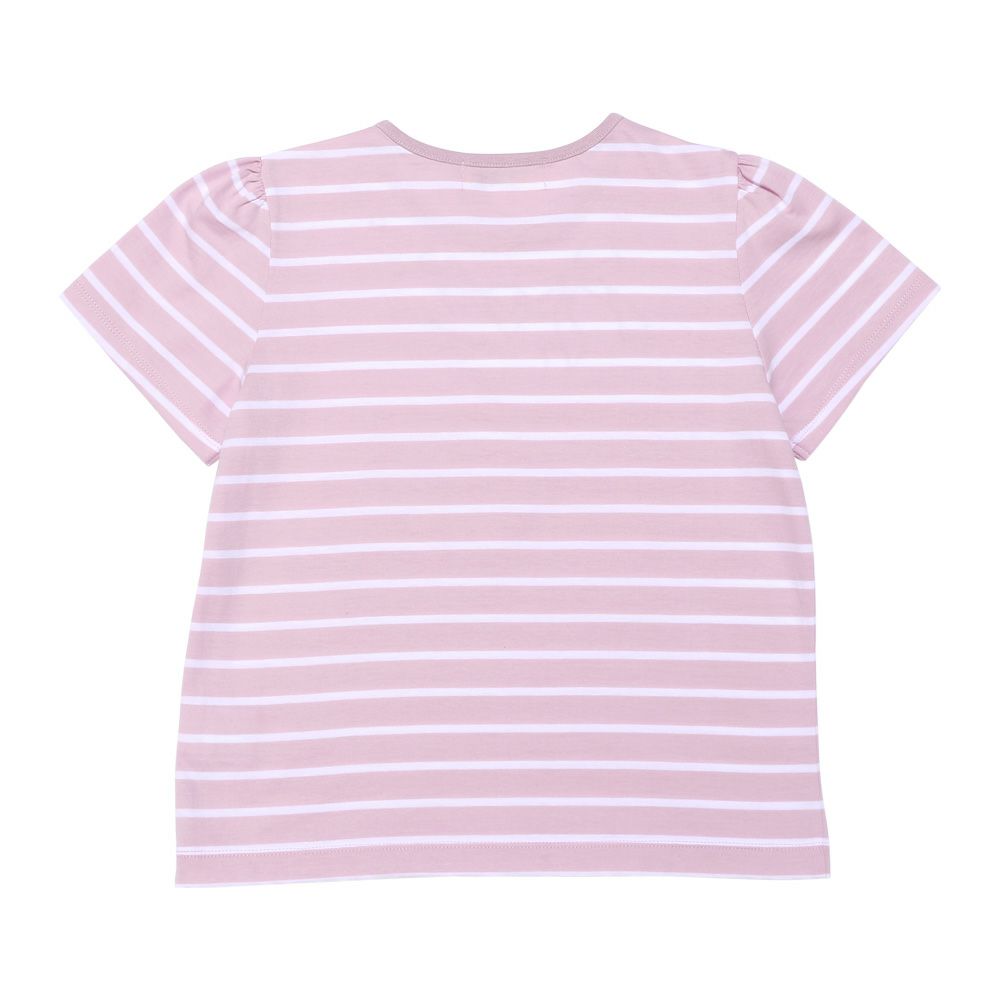 ベビー服 女の子 綿100％ リボン 刺? ボーダー Tシャツ ピンク(02) 背面