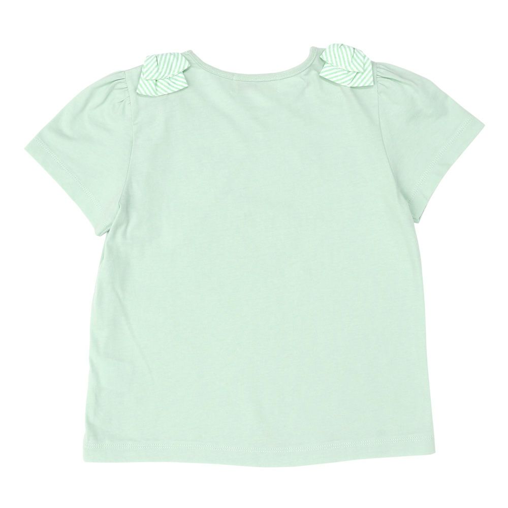 ベビー服 女の子 綿100％ リボン付き 音符柄 Tシャツ グリーン(08) 背面