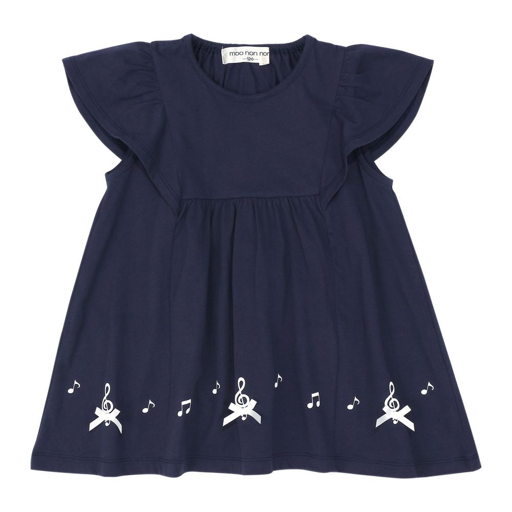 子供服 女の子 綿100％ 音符 リボン付き Aライン Tシャツ ネイビー(06) 正面