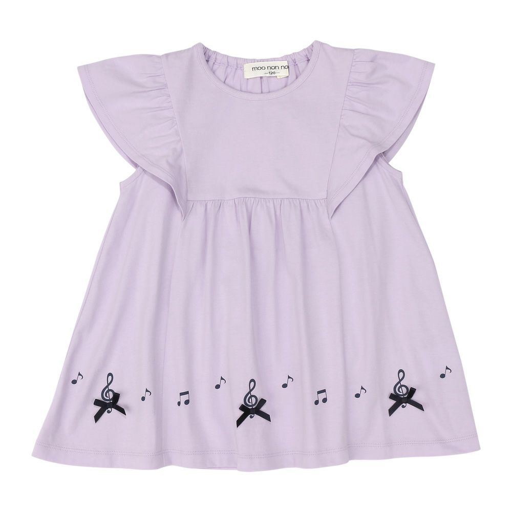 子供服 女の子 綿100％ 音符 リボン付き Aライン Tシャツ パープル(91) 正面