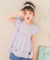 子供服 女の子 綿100％ 音符 リボン付き Aライン Tシャツ パープル(91) モデル画像アップ