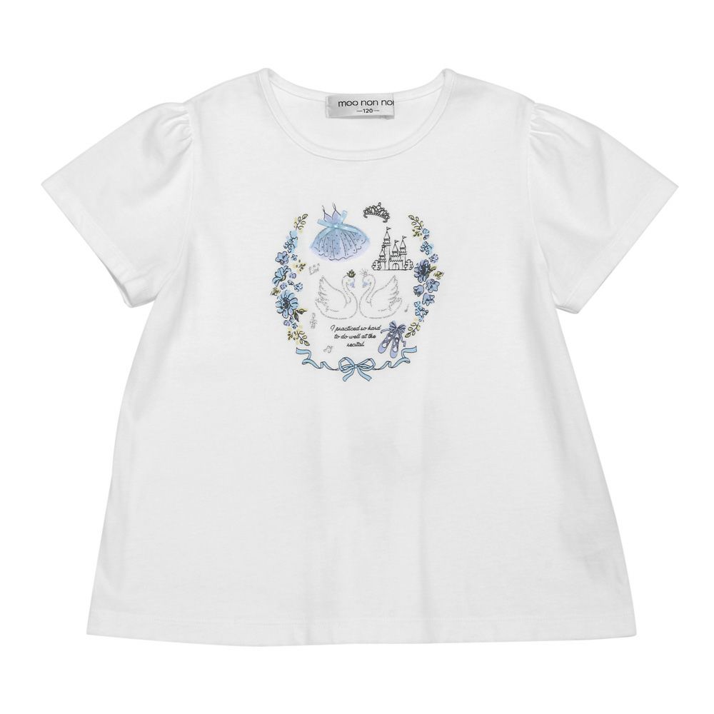 ベビー服 女の子 ラメ キラキラ プリント リボン付き Tシャツ オフホワイト(11) 正面