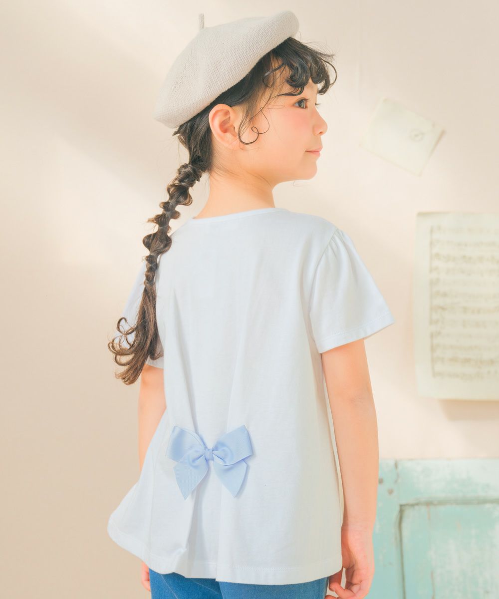 ベビー服 女の子 ラメ キラキラ プリント リボン付き Tシャツ オフホワイト(11) モデル画像全身