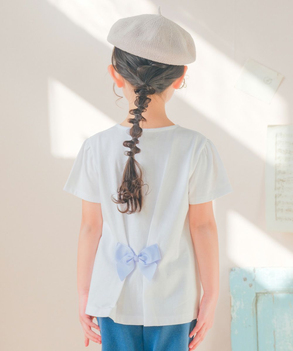 ベビー服 女の子 ラメ キラキラ プリント リボン付き Tシャツ オフホワイト(11) モデル画像2