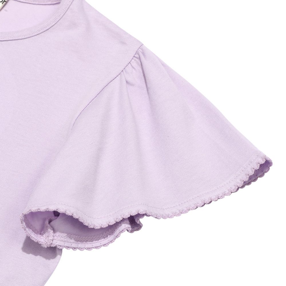 ベビー服 女の子 綿100％ リボン付き キラキラ プリント Tシャツ パープル(91) デザインポイント1