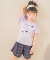 ベビー服 女の子 綿100％ リボン付き キラキラ プリント Tシャツ パープル(91) モデル画像全身