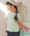 ベビー服 女の子 綿100% 音符 リボン付き チューリップ袖 Tシャツ グリーン(08) モデル画像全身