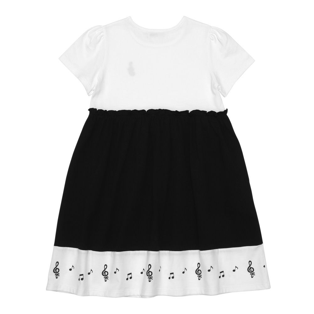 ベビー服 女の子 綿100％ 音符 プリント ドッキングワンピース ホワイト×ブラック(10) 背面