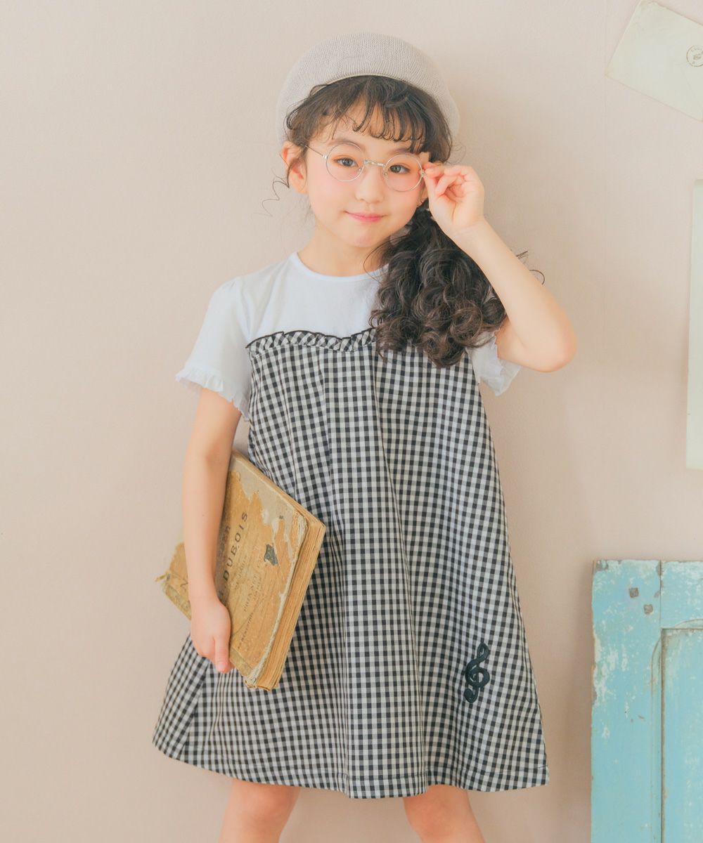 ギンガムチェック柄フリル＆リボン付きAラインワンピース