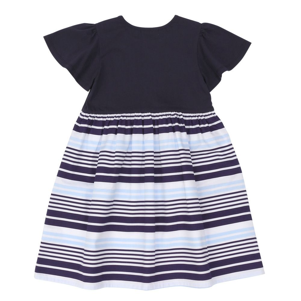 子供服 女の子 綿100％ ボーダー 音符 ワンピース ネイビー(06) 背面