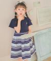 子供服 女の子 綿100％ ボーダー 音符 ワンピース ネイビー(06) モデル画像1