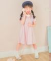 ベビー服 女の子 リボン付 Aライン ボーダー ワンピース ピンク(02) モデル画像アップ