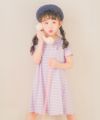 ベビー服 女の子 リボン付 Aライン ボーダー ワンピース ピンク(02) モデル画像1