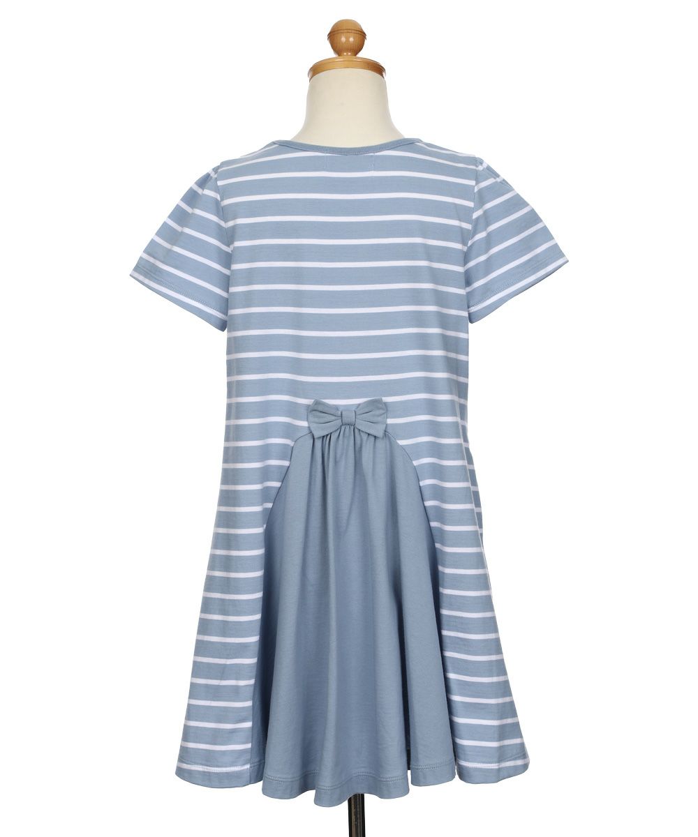 ベビー服 女の子 リボン付 Aライン ボーダー ワンピース ブルー(61) トルソー背面
