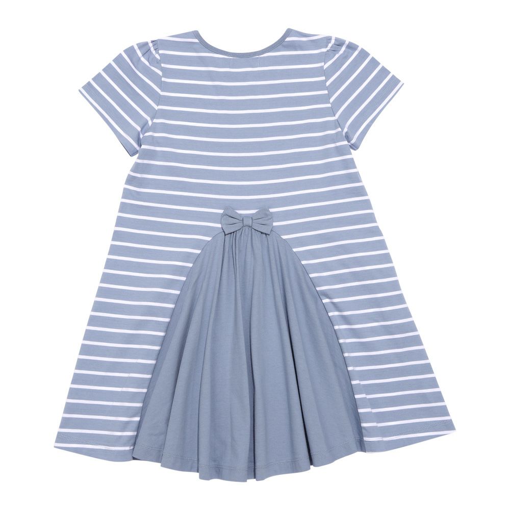 ベビー服 女の子 リボン付 Aライン ボーダー ワンピース ブルー(61) 背面