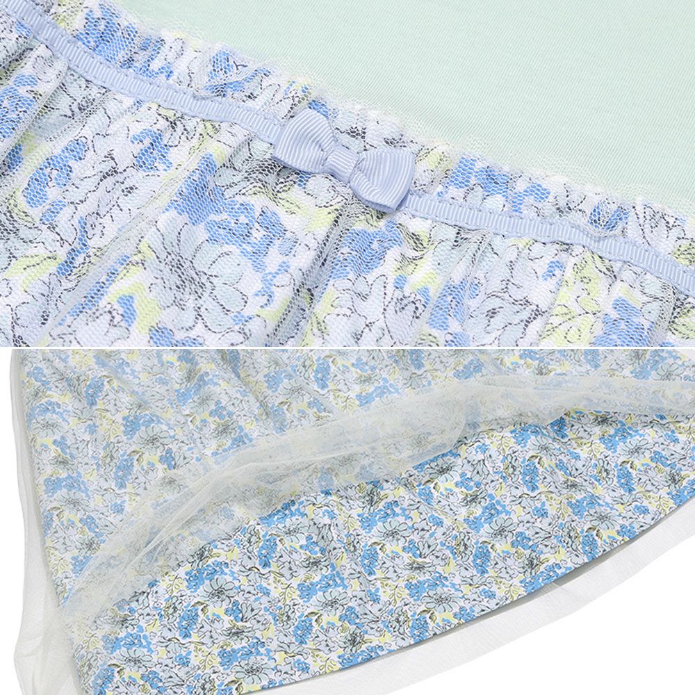 ベビー服 女の子 花柄 チュール ドッキングワンピース グリーン(08) デザインポイント2