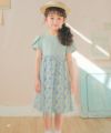 ベビー服 女の子 花柄 チュール ドッキングワンピース グリーン(08) モデル画像アップ