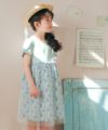 ベビー服 女の子 花柄 チュール ドッキングワンピース グリーン(08) モデル画像全身