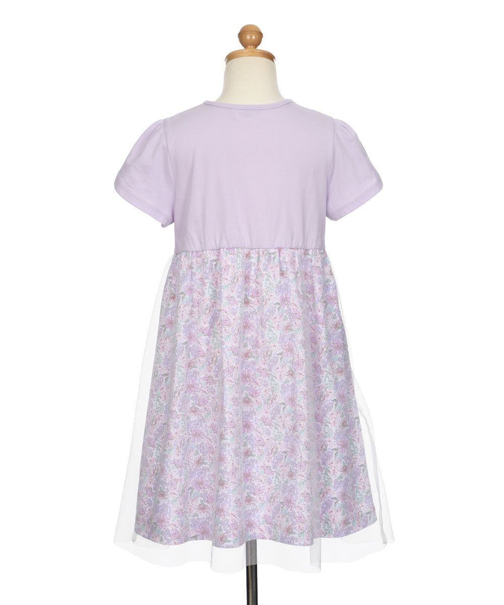ベビー服 女の子 花柄 チュール ドッキングワンピース パープル(91) トルソー背面