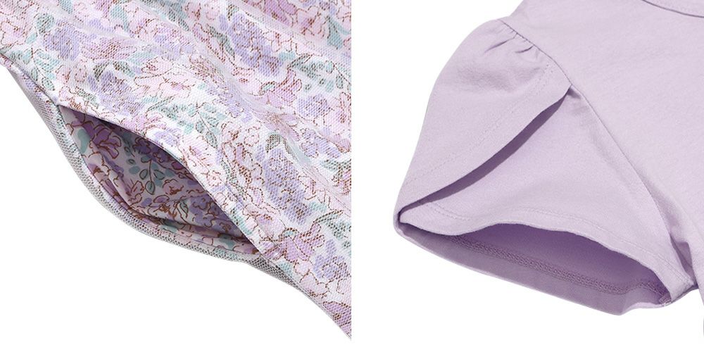 ベビー服 女の子 花柄 チュール ドッキングワンピース パープル(91) デザインポイント1