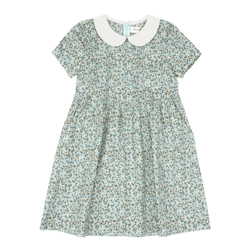 子供服 女の子 花柄 ギャザー 襟付き ワンピース グリーン(08) 正面