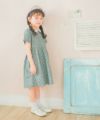 子供服 女の子 花柄 ギャザー 襟付き ワンピース グリーン(08) モデル画像アップ