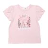 ベビー服 女の子 綿100％ お花 プリント チューリップ袖 Tシャツ ピンク(02) 正面