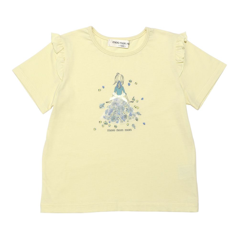 ベビー服 女の子 綿100％  女の子 プリント フリル袖 Tシャツ イエロー(04) 正面