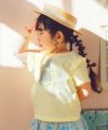 ベビー服 女の子 綿100％  女の子 プリント フリル袖 Tシャツ イエロー(04) モデル画像全身