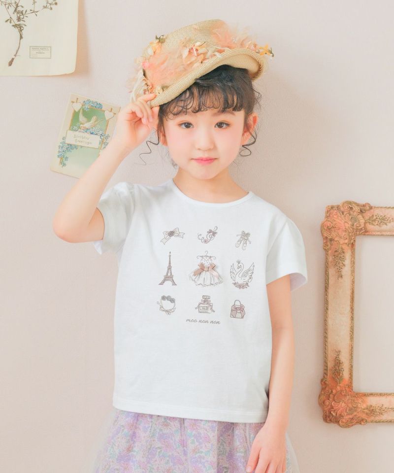 子供服 女の子 綿100％ バレエ＆小物プリント Tシャツ