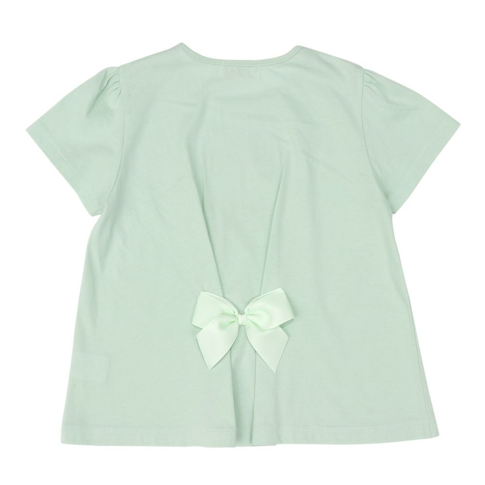 ベビー服 女の子 綿100％ ハート 花柄 Tシャツ グリーン(08) 背面