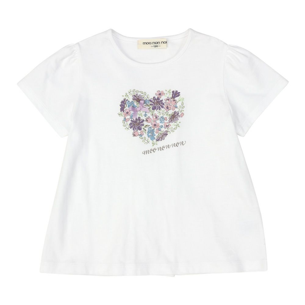 ベビー服 女の子 綿100％ ハート 花柄 Tシャツ オフホワイト(11) 正面